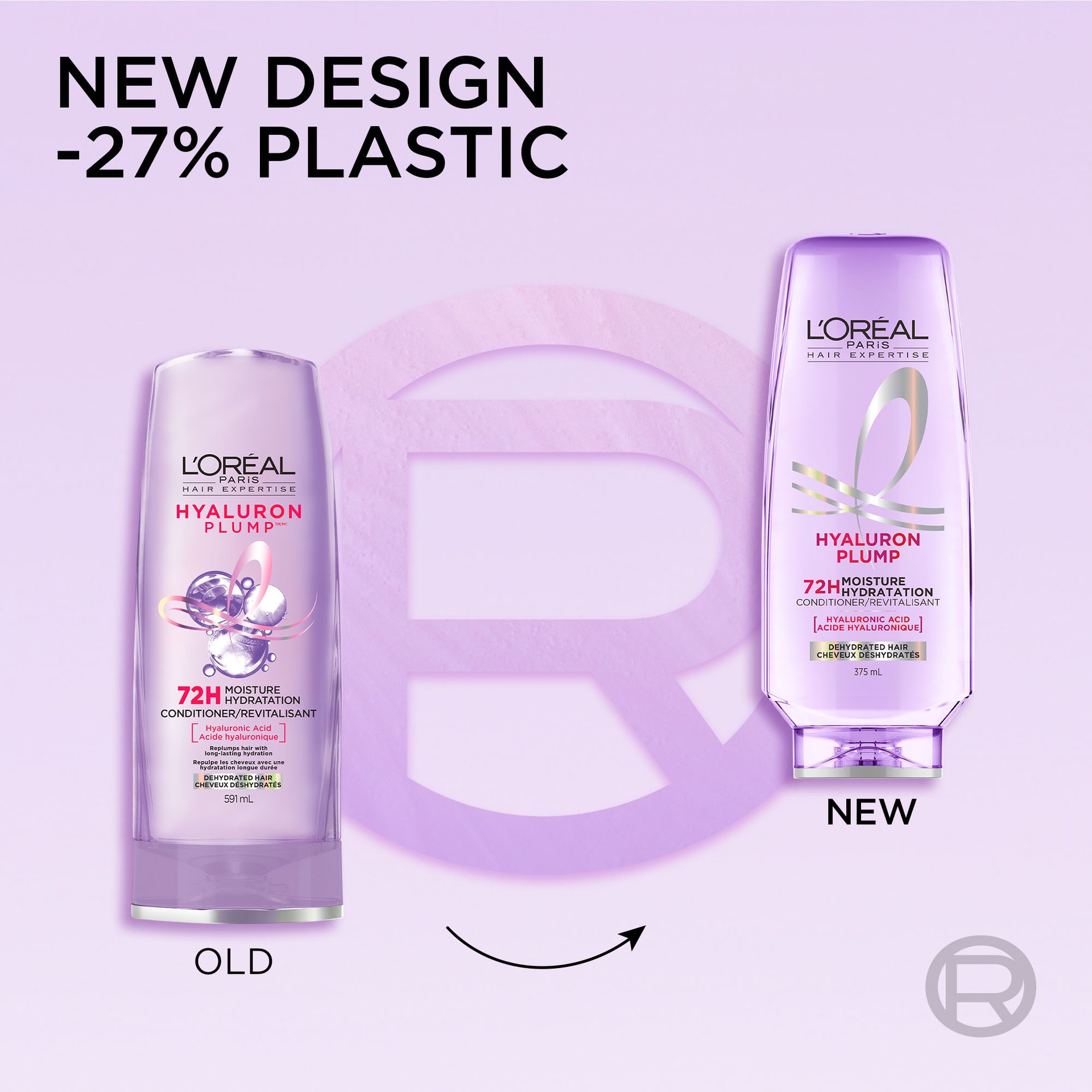 Old and new packaging for Hyaluron plump conditioner